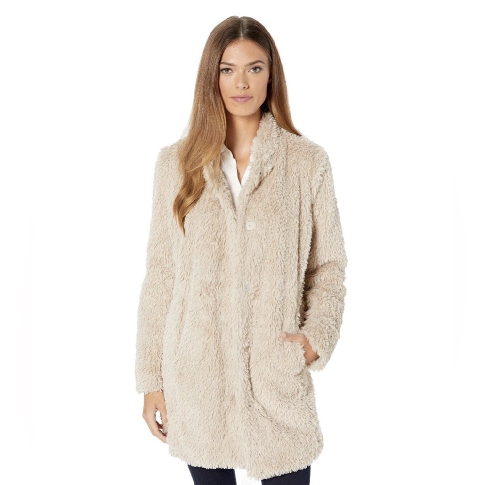 Kenneth Cole New York Faux Fur Stand Collar Jacket - Cream / Oatmeal Size Medium